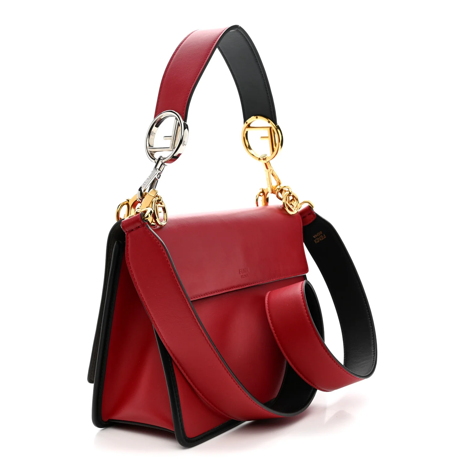 Vitello Century F is Fendi Bi-Color FF 1974 Embossed Kan I Shoulder Bag Fragola Maya Black - Image 3