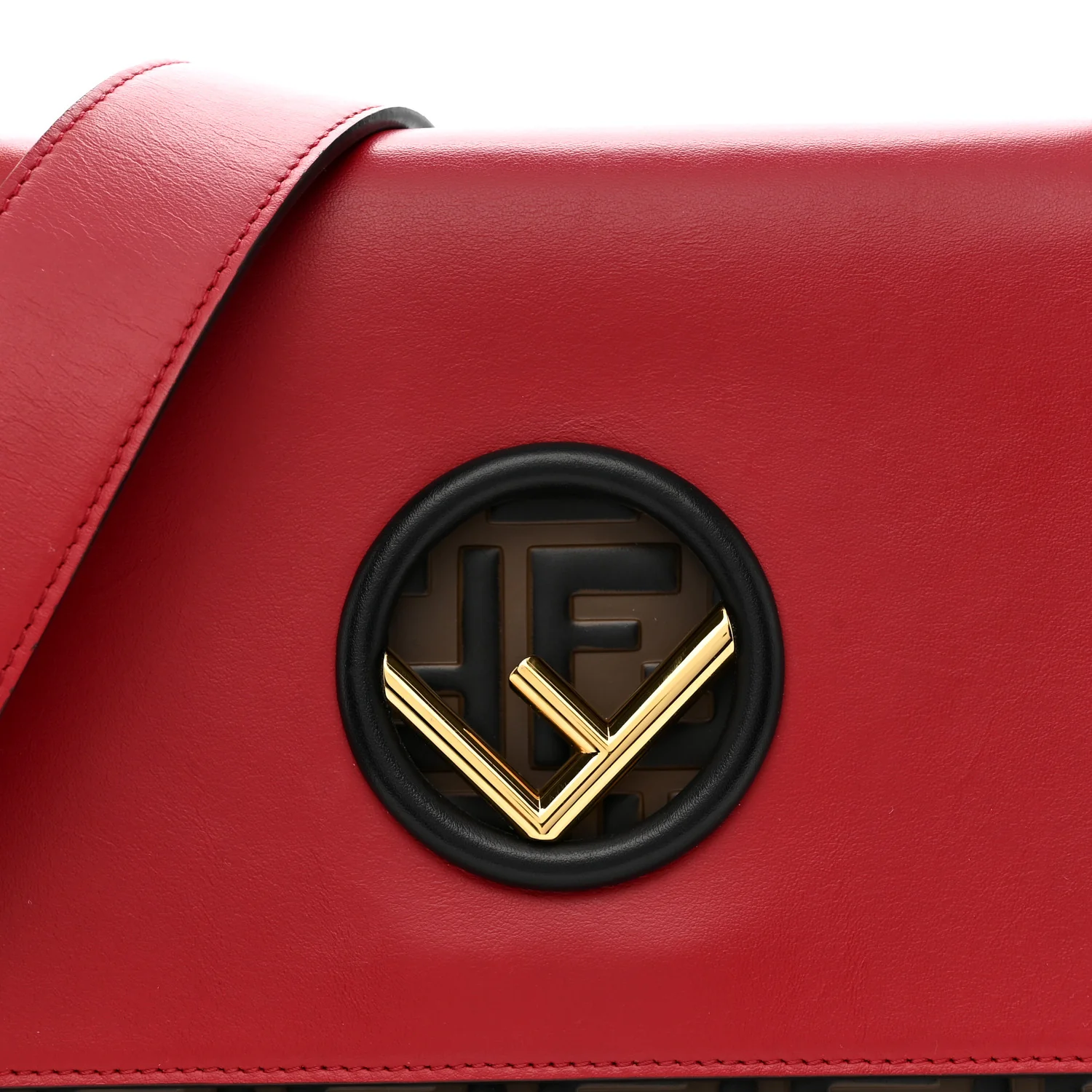 Vitello Century F is Fendi Bi-Color FF 1974 Embossed Kan I Shoulder Bag Fragola Maya Black - Image 9