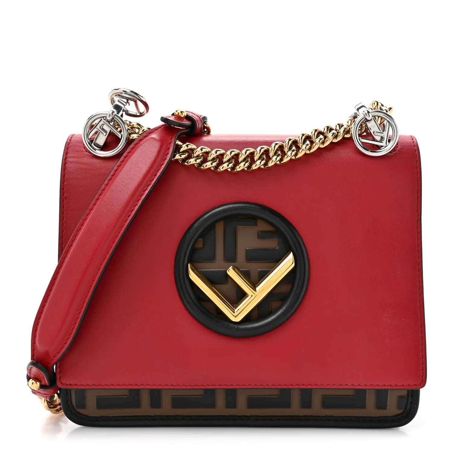 Vitello Century F is Fendi Bi-Color FF 1974 Embossed Small Kan I Shoulder Bag Fragola Maya Black