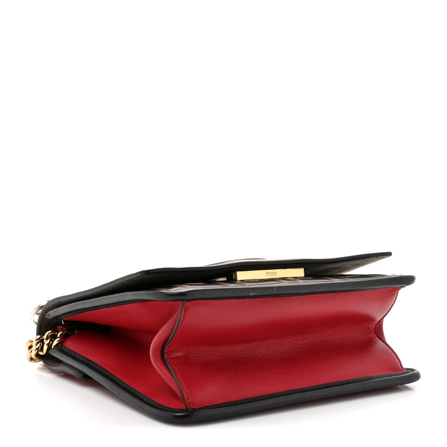 Vitello Century F is Fendi Bi-Color FF 1974 Embossed Small Kan I Shoulder Bag Fragola Maya Black - Image 4