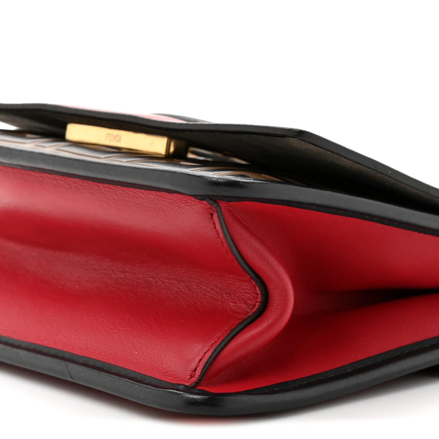 Vitello Century F is Fendi Bi-Color FF 1974 Embossed Small Kan I Shoulder Bag Fragola Maya Black - Image 9