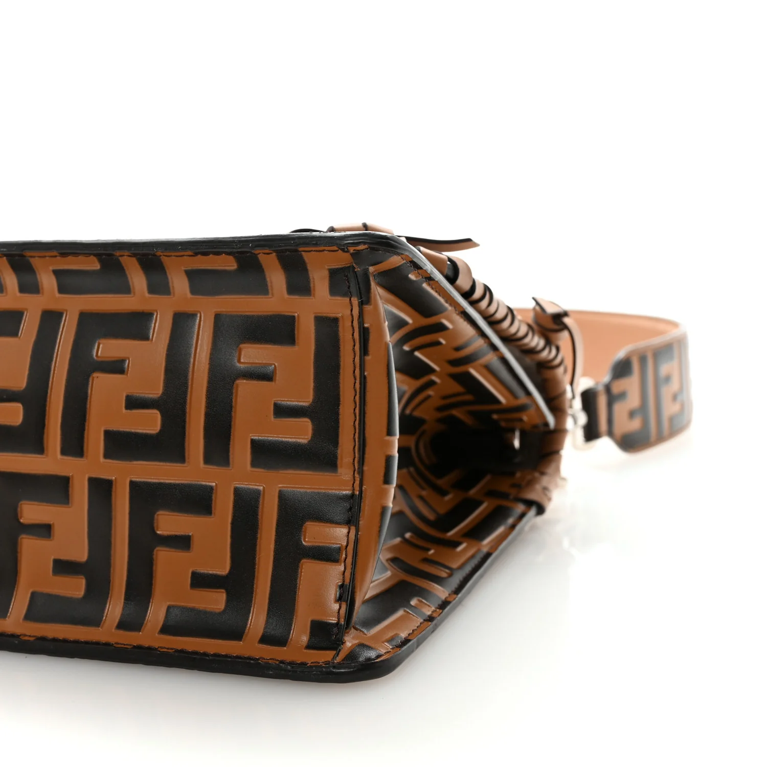 Vitello Century F is Fendi Whipstitch Threads FF Embossed Kan I Shoulder Bag Tobacco Orzo - Image 10