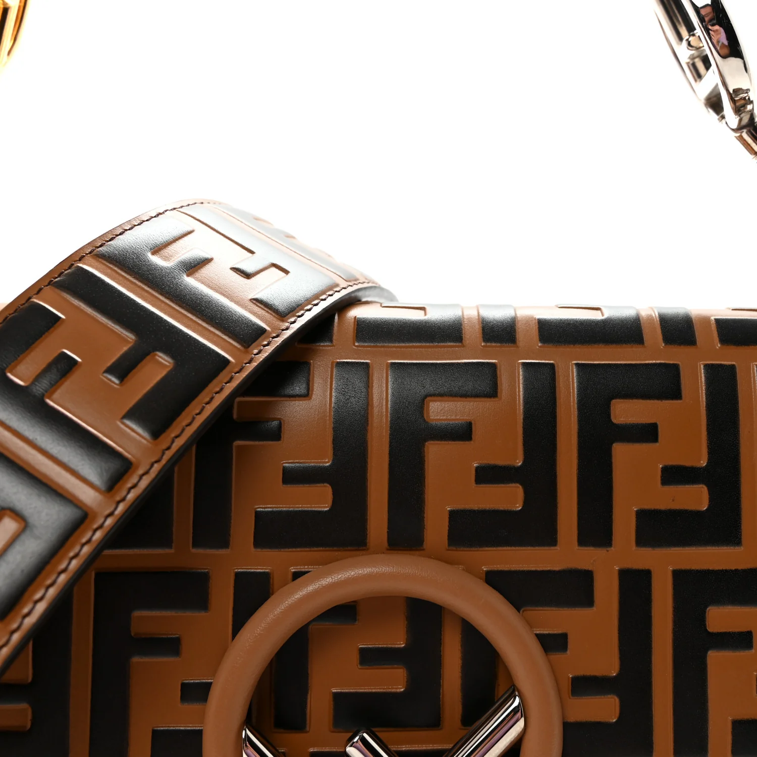 Vitello Century F is Fendi Whipstitch Threads FF Embossed Kan I Shoulder Bag Tobacco Orzo - Image 8