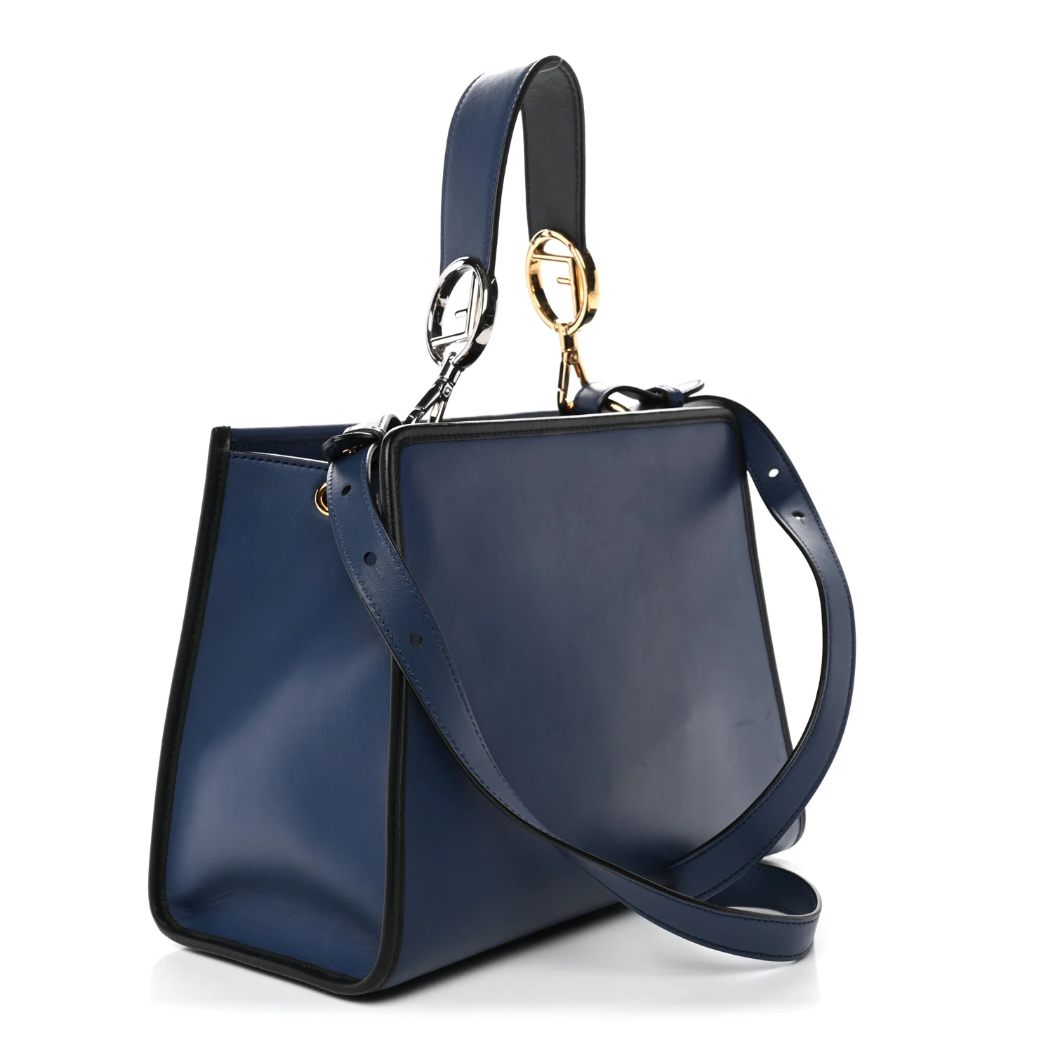 Vitello Century Opaco F is Fendi Bi-Color Small Runaway Satchel Blue Black - Image 3