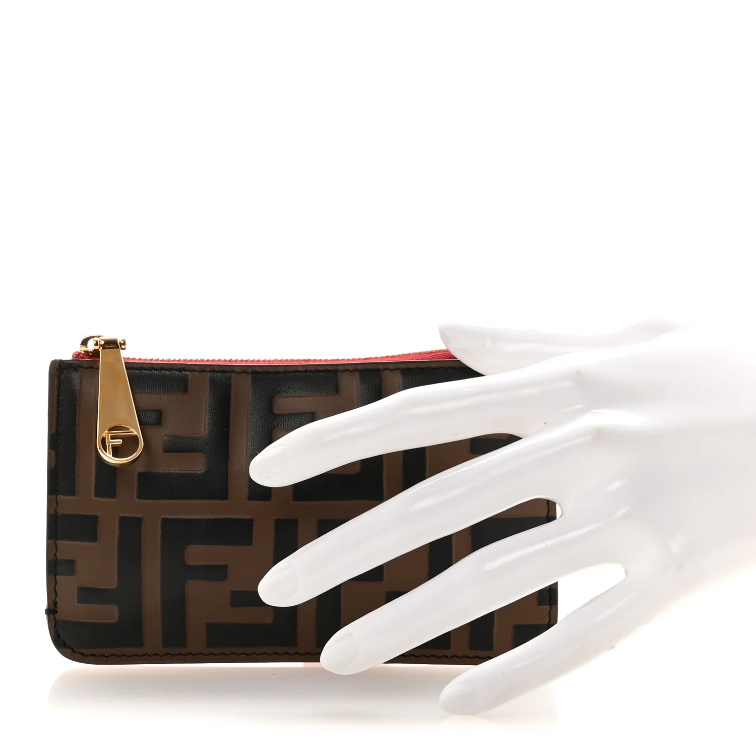 Vitello Cruise F is Fendi Bi-Color FF 1974 Embossed Key Case Pouch Maya Black Fragola - Image 2
