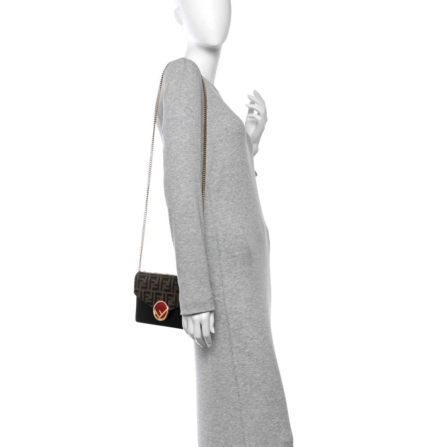 Vitello Cruise F is Fendi Bi-Color FF 1974 Embossed Medium Envelope Wallet On Chain Black Maya - Image 2