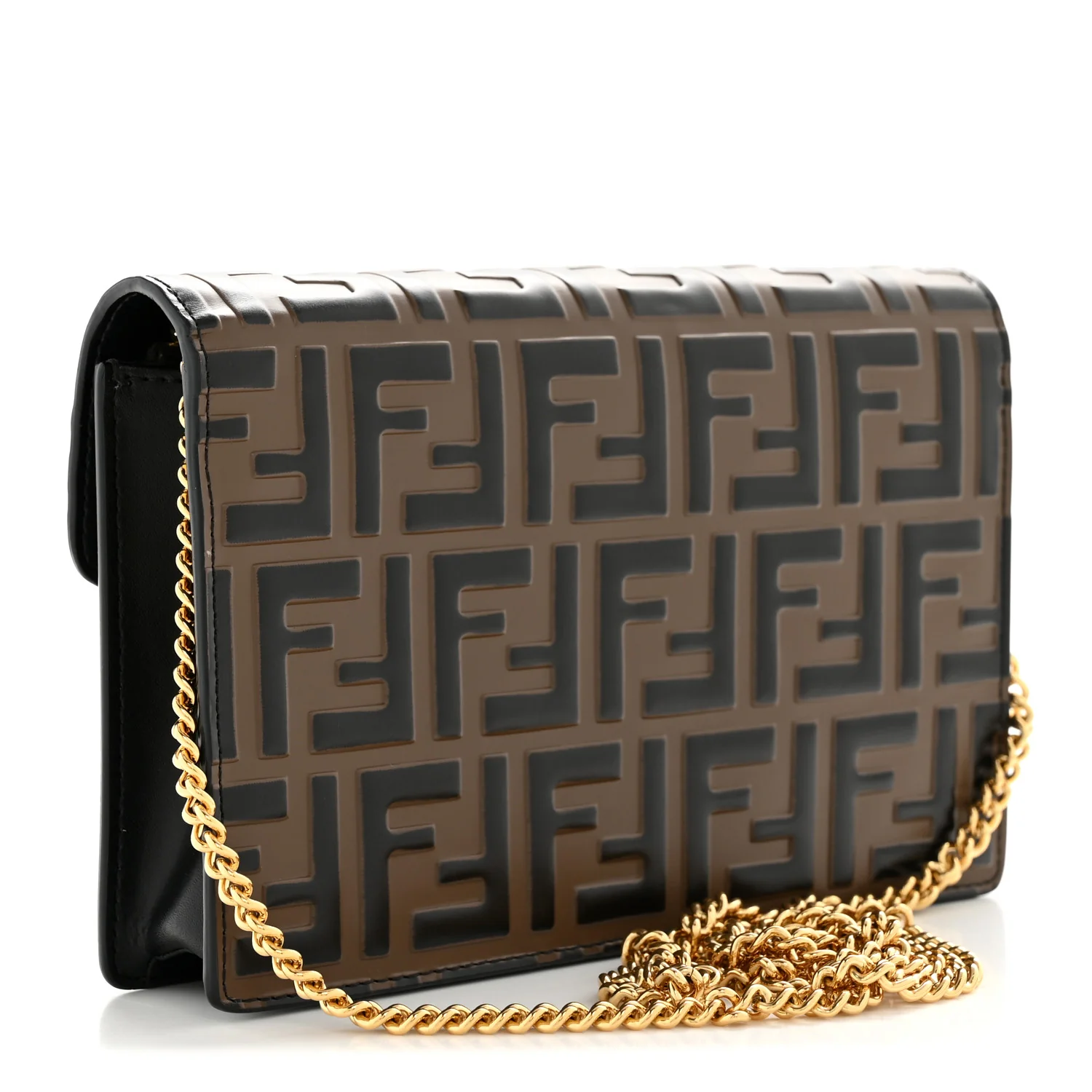 Vitello Cruise F is Fendi Bi-Color FF 1974 Embossed Medium Envelope Wallet On Chain Black Maya - Image 3