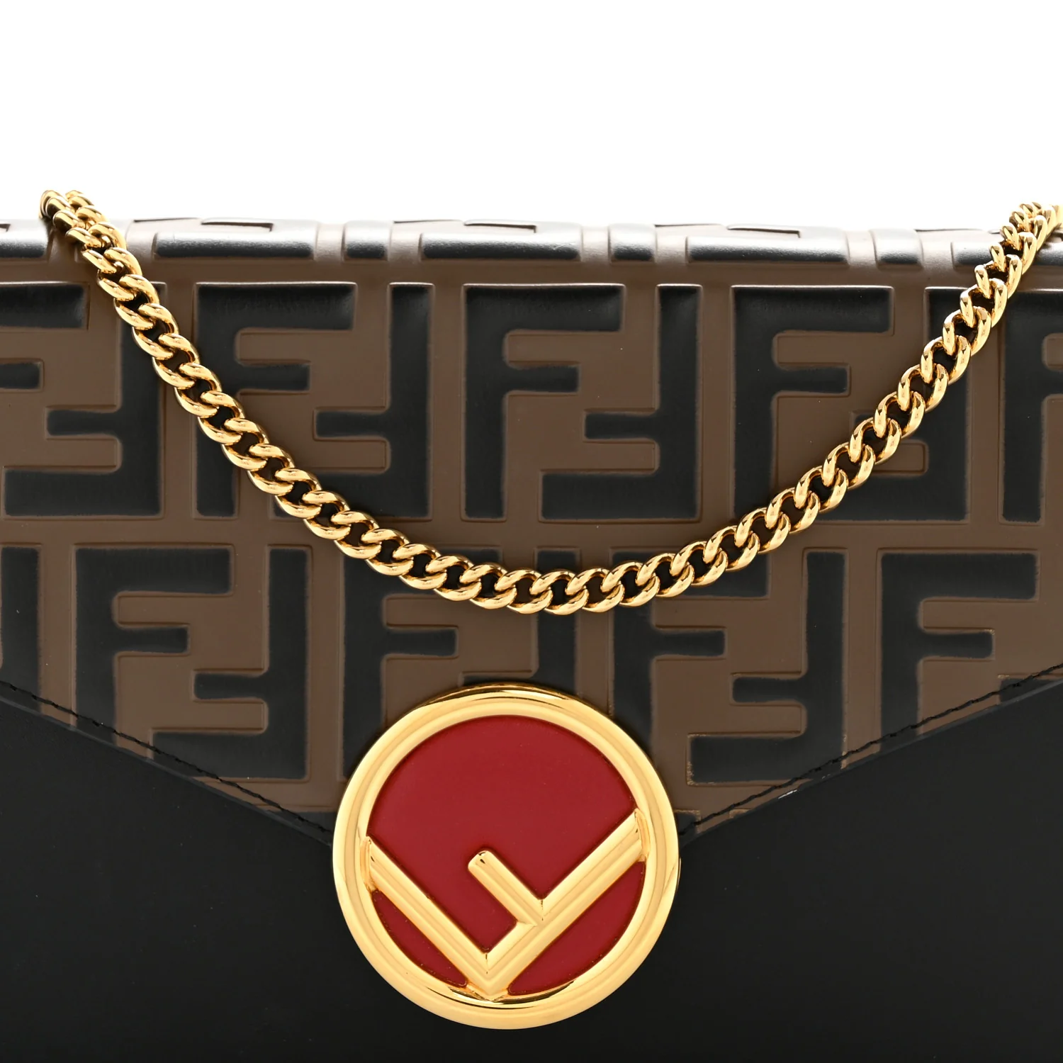 Vitello Cruise F is Fendi Bi-Color FF 1974 Embossed Medium Envelope Wallet On Chain Black Maya - Image 8