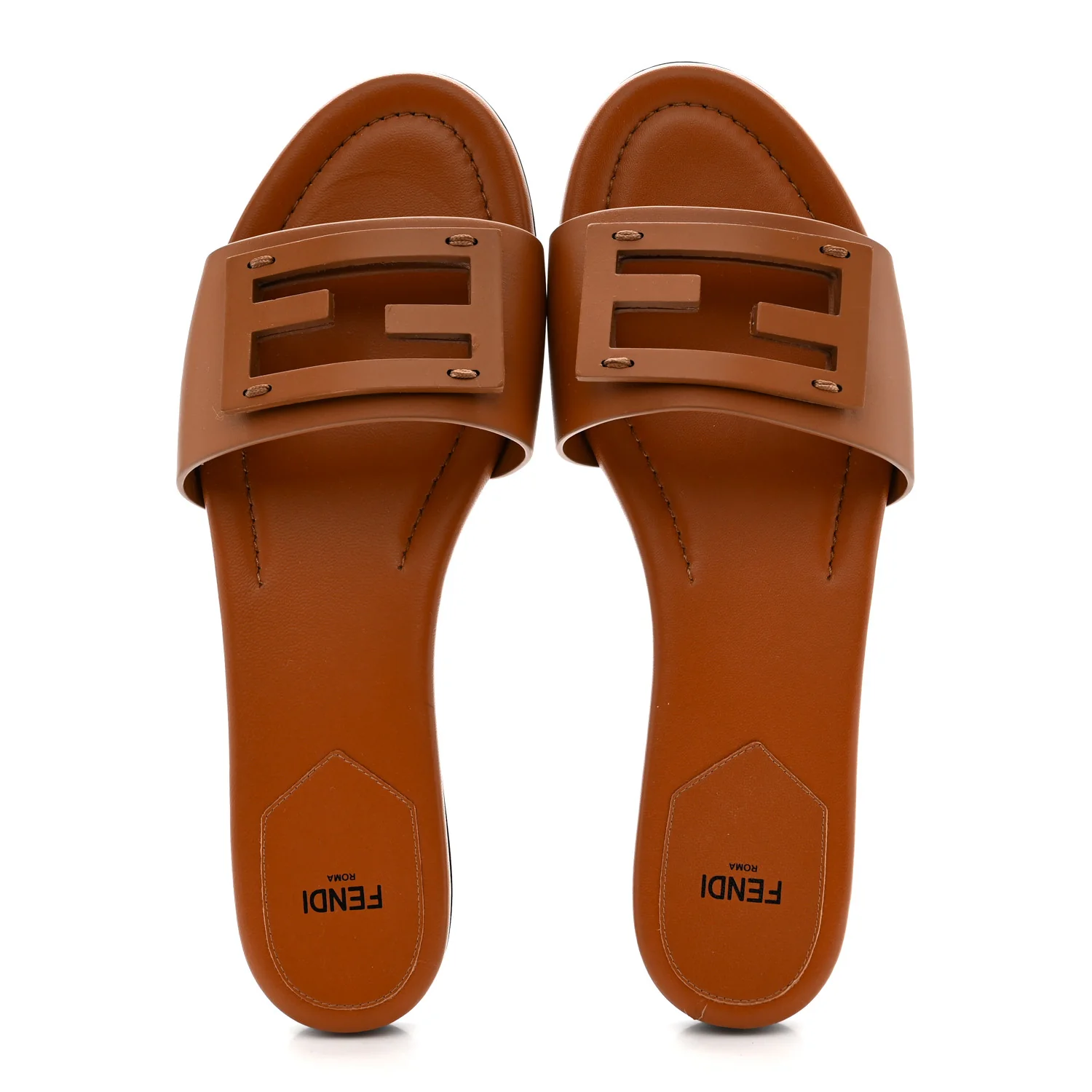 Vitello Cuoio Baguette Flat Slide Sandals 39 Brown - Image 2