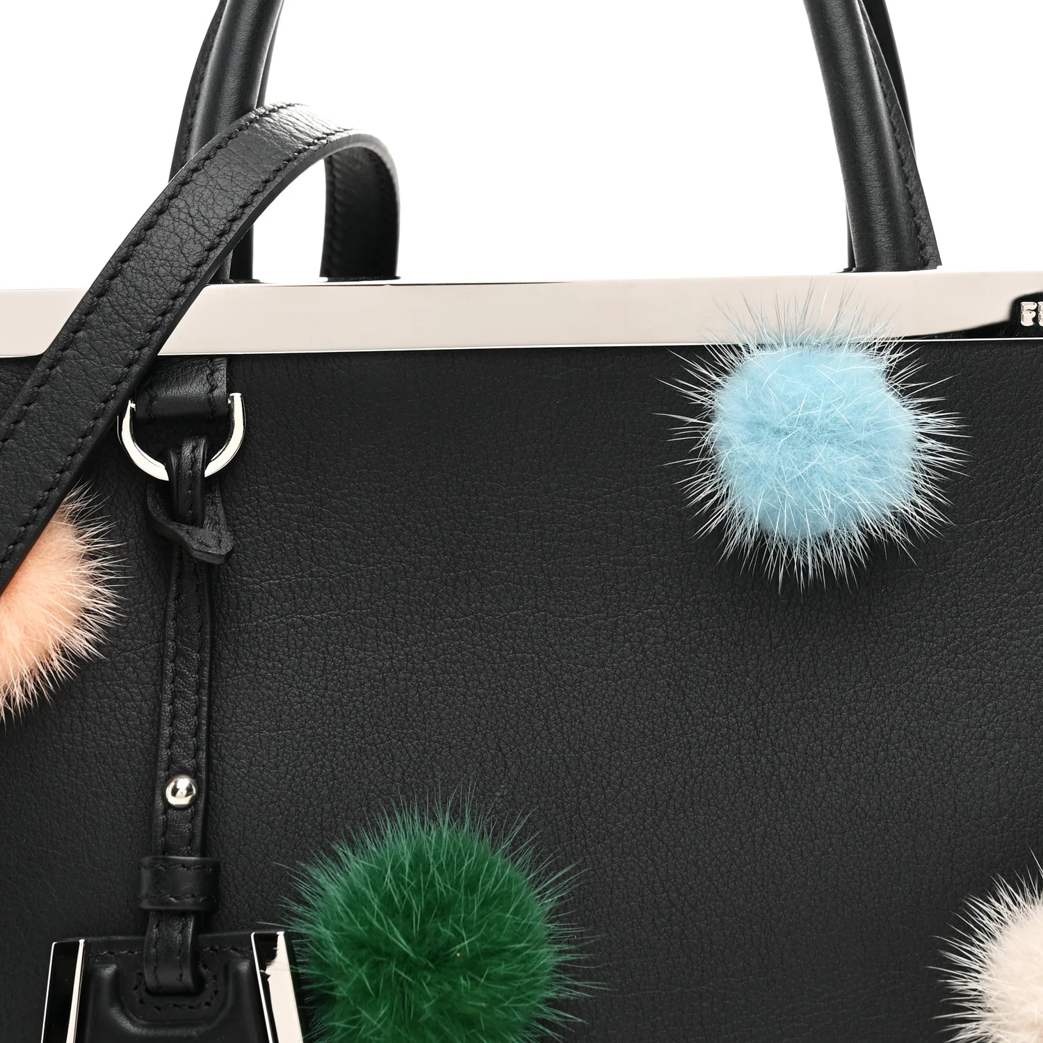 Vitello Dolce Mink Fur Pom Pom Petite 2Jours Tote Black Multicolor - Image 8