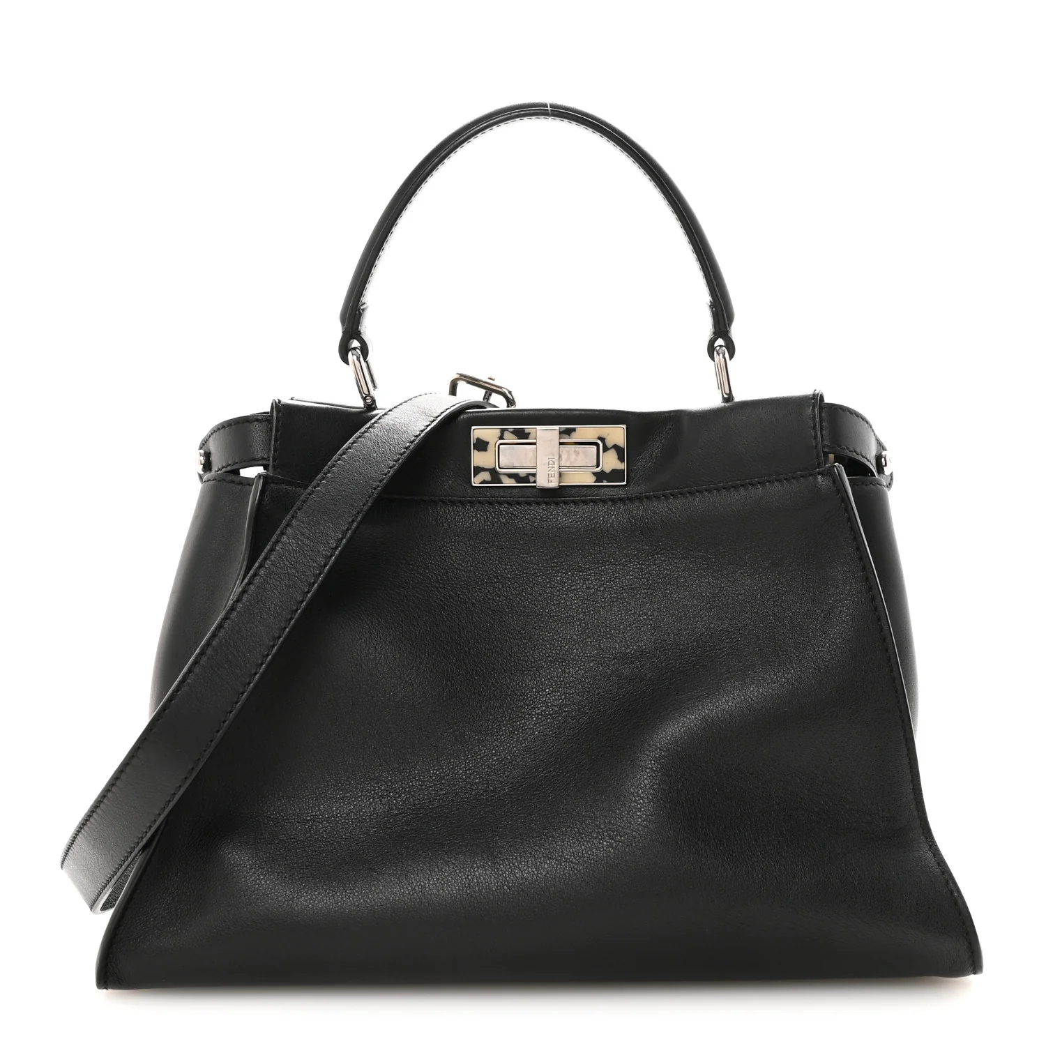 Vitello Dolce Shiny Nappa Plexglass Granite Medium Peekaboo Iconic Satchel Black