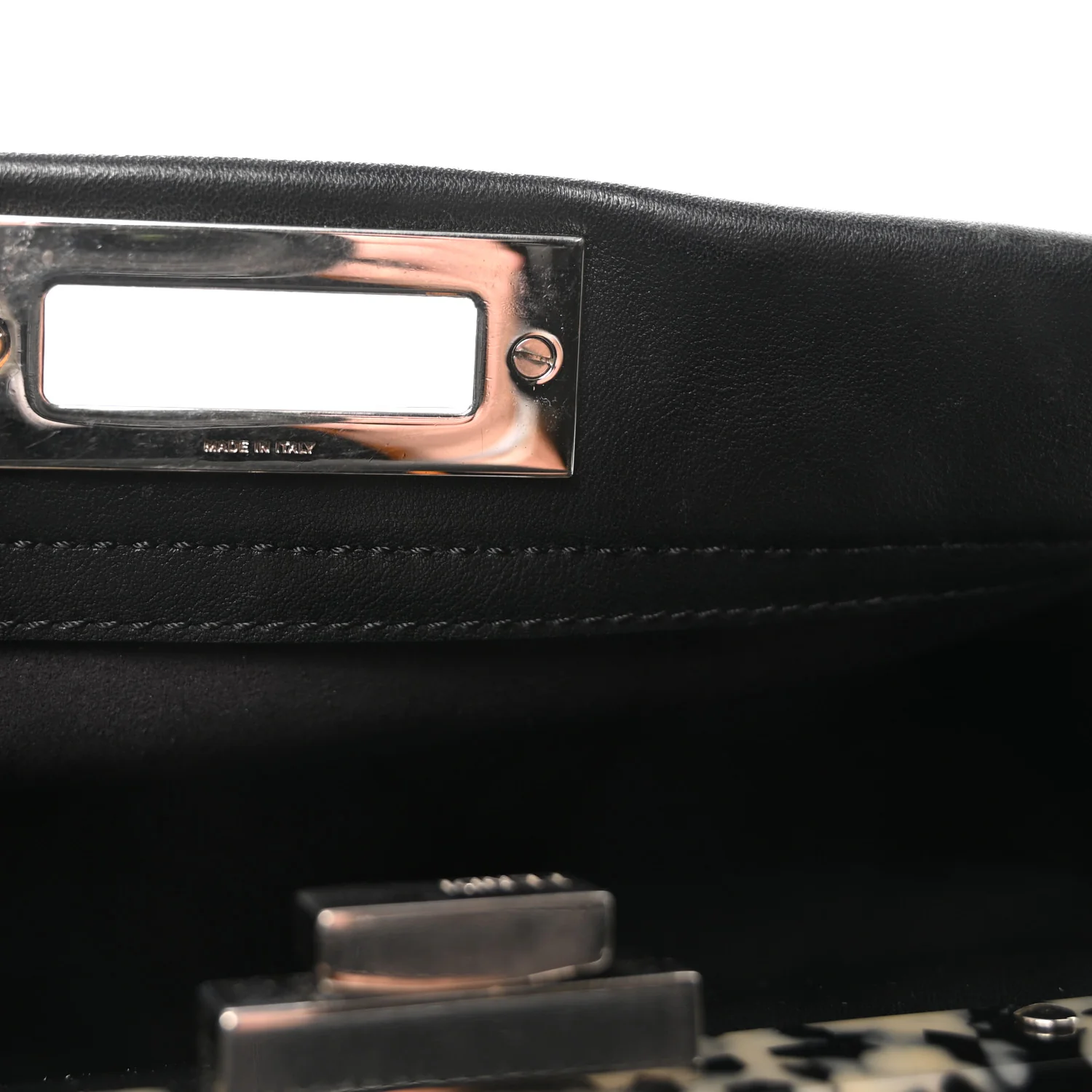 Vitello Dolce Shiny Nappa Plexglass Granite Medium Peekaboo Iconic Satchel Black - Image 7