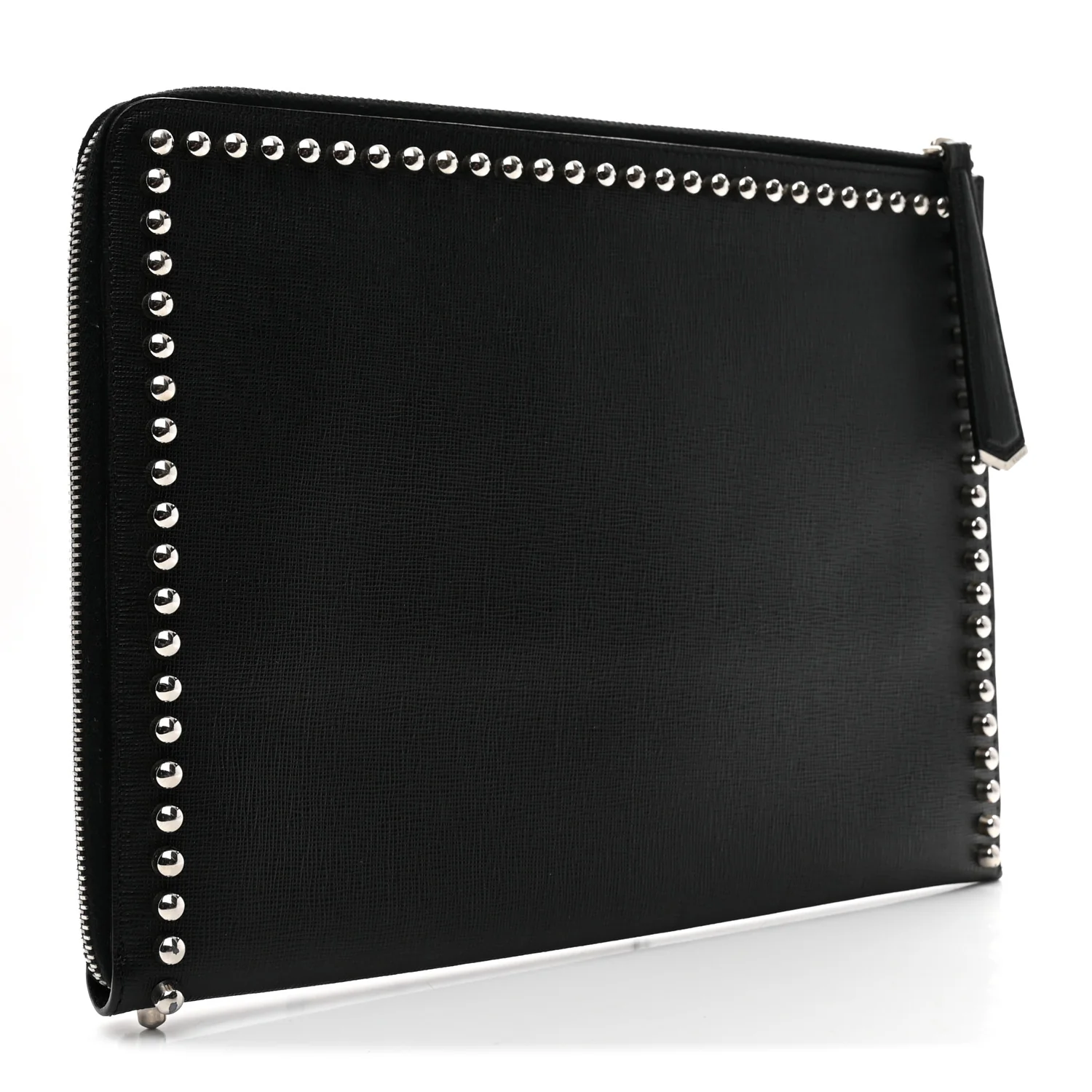 Vitello Elite Mink Fur Studded Karlito Zip Around Pouch Black - Image 3