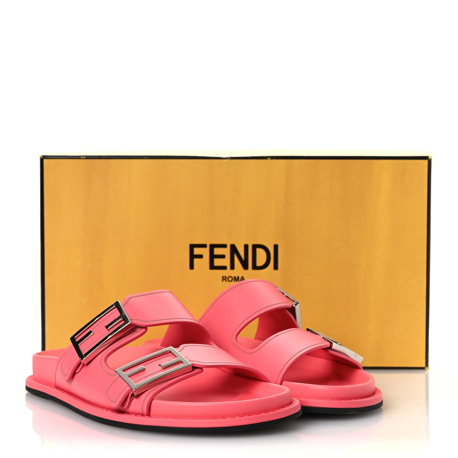 Vitello Fendi Feel Buckled Slide Sandals 38 Pink Dalia - Image 11