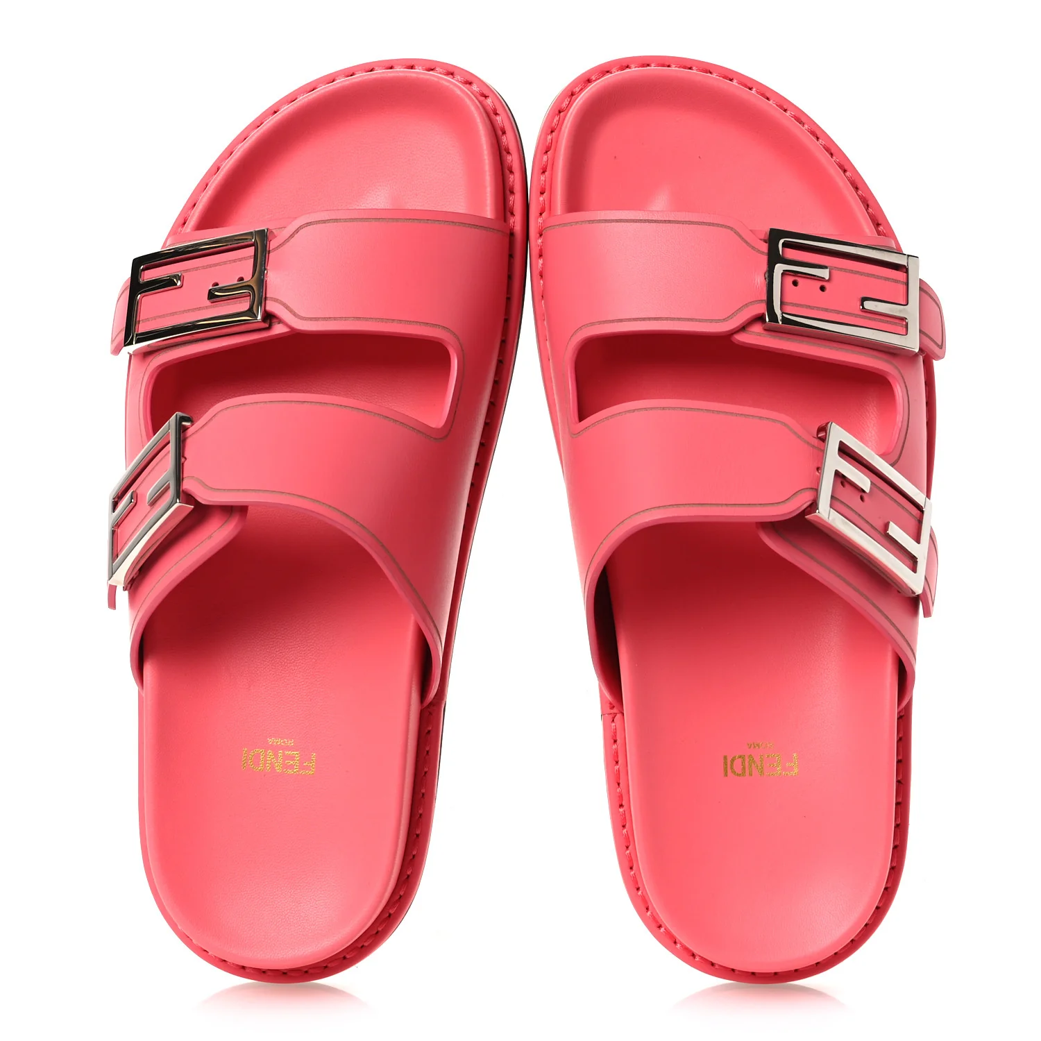 Vitello Fendi Feel Buckled Slide Sandals 38 Pink Dalia - Image 2
