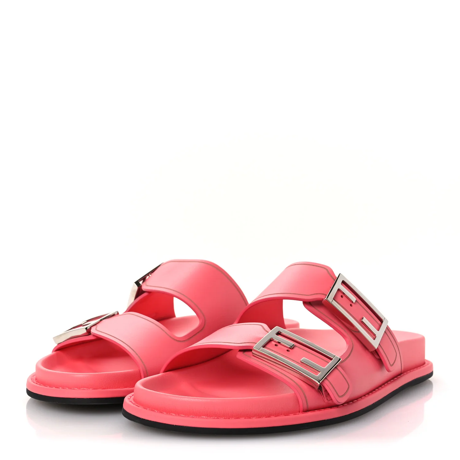 Vitello Fendi Feel Buckled Slide Sandals 38 Pink Dalia - Image 4