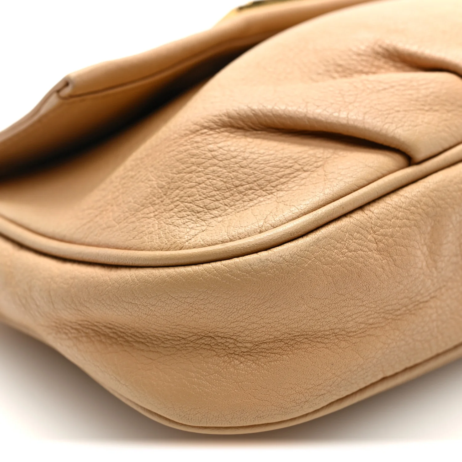 Vitello Flamingo Enamel Fendista Pouchette Crossbody Beige - Image 9