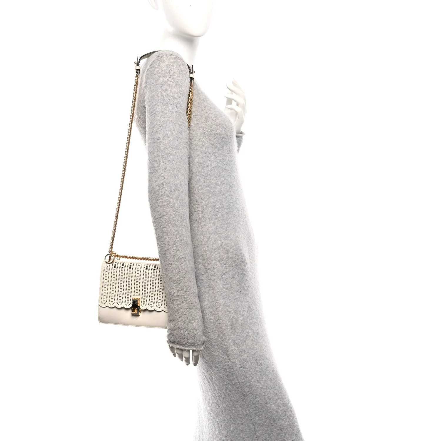 Vitello Grace Openwork Small Kan I Shoulder Bag White Ice - Image 2