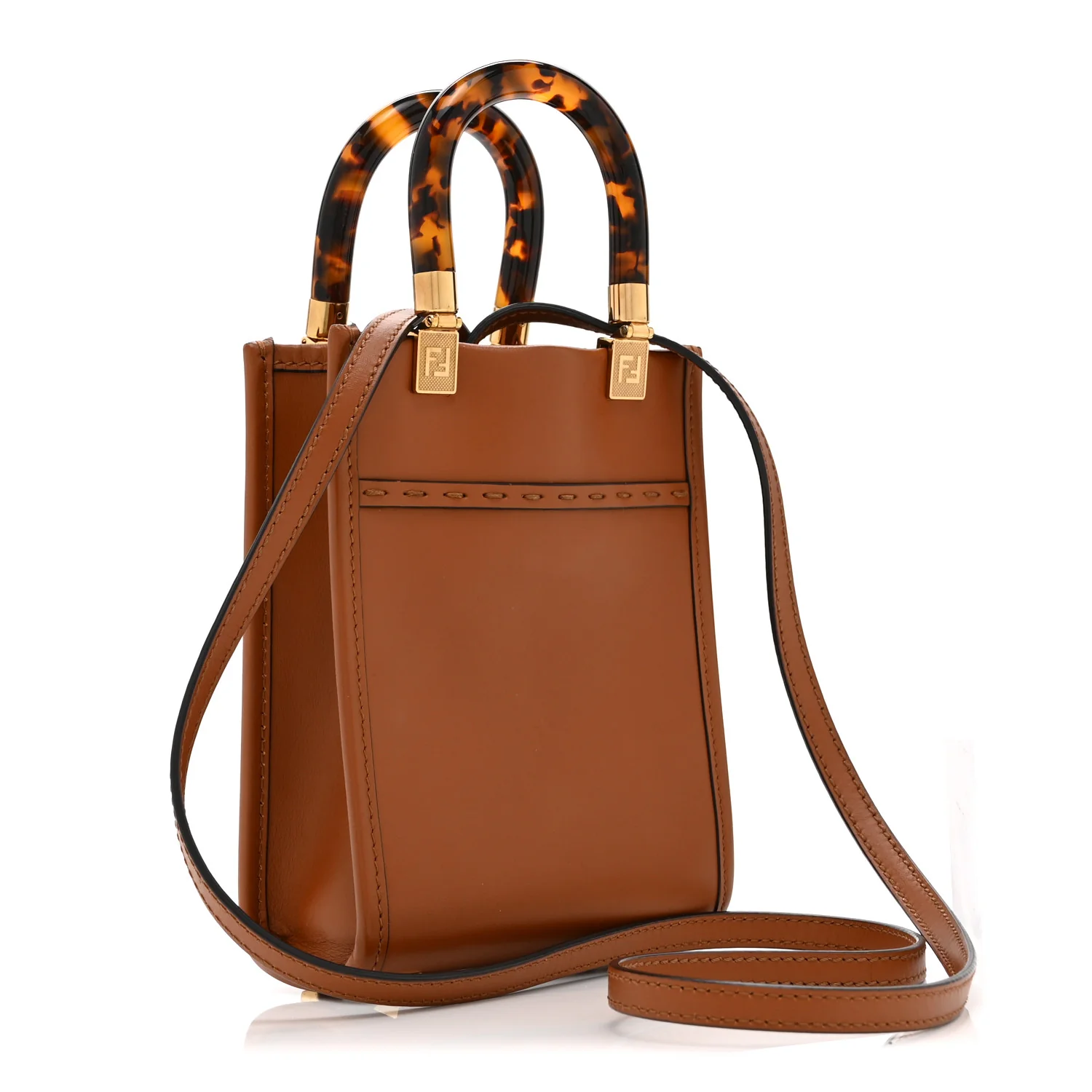 Vitello King Plexiglass Logo Embossed Mini Fendi Sunshine Shopper Tote Cuoio - Image 3