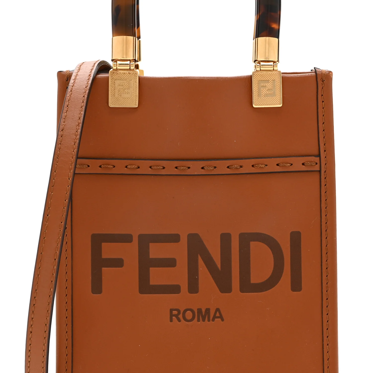 Vitello King Plexiglass Logo Embossed Mini Fendi Sunshine Shopper Tote Cuoio - Image 8