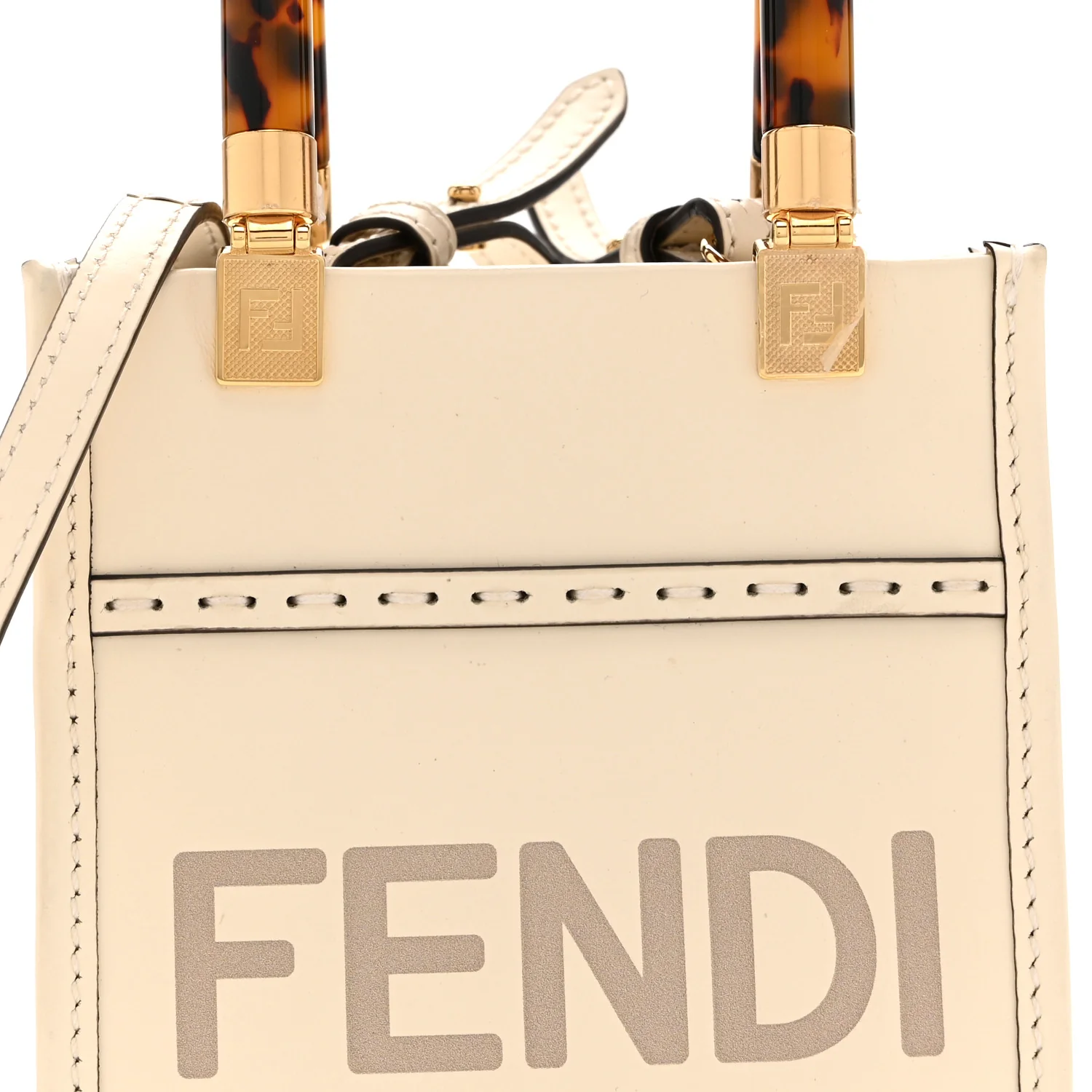 Vitello King Plexiglass Logo Embossed Mini Fendi Sunshine Shopper Tote White Rice - Image 8