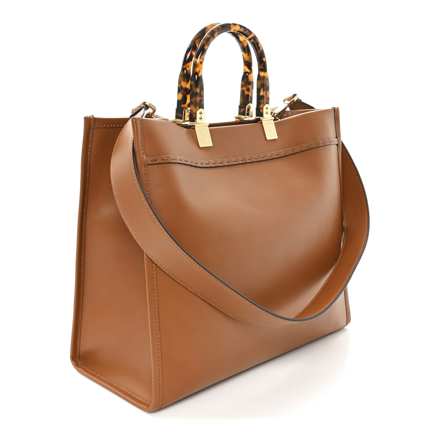 Vitello King Plexiglass Medium Fendi Sunshine Shopper Tote Cuoio - Image 3