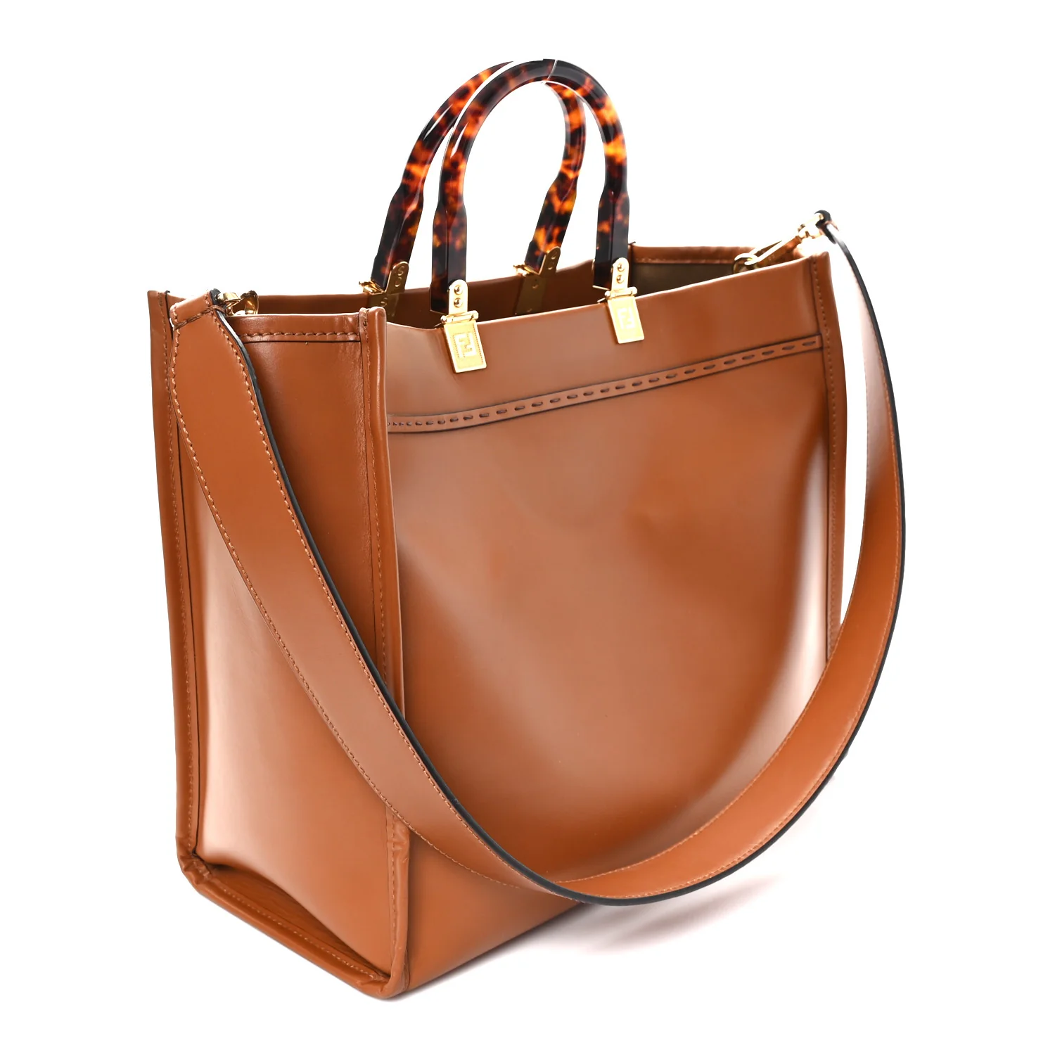 Vitello King Plexiglass Medium Fendi Sunshine Shopper Tote Cuoio - Image 3