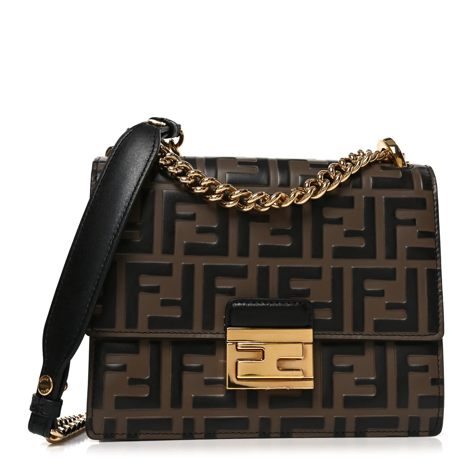 Vitello Liberty Bi-Color FF 1974 Embossed Small Kan U Shoulder Bag Maya Black
