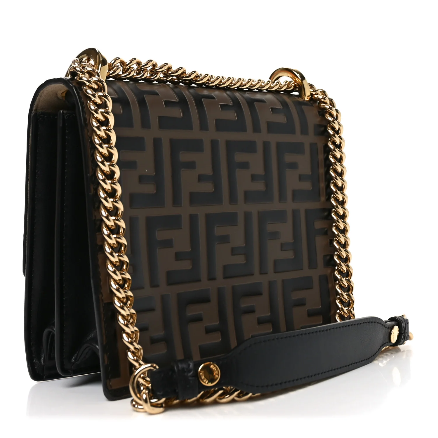 Vitello Liberty Bi-Color FF 1974 Embossed Small Kan U Shoulder Bag Maya Black - Image 3