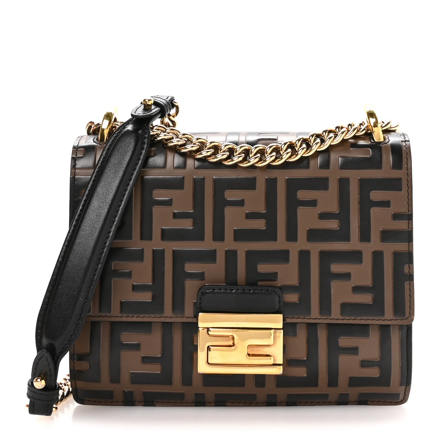 Vitello Liberty Bi-Color FF 1974 Embossed Small Kan U Shoulder Bag Maya Black