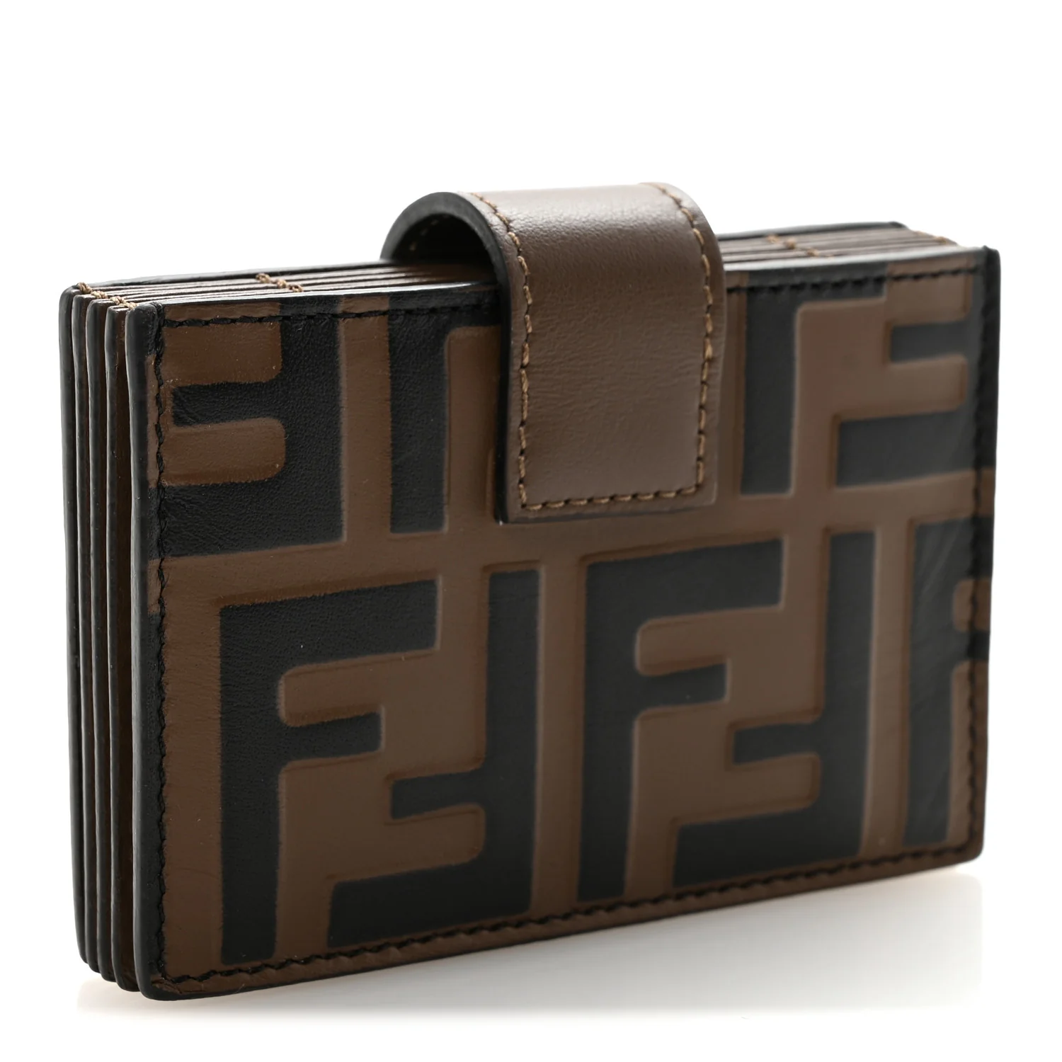 Vitello Liberty F is Fendi Bi-Color FF 1974 Embossed Gusseted Card Holder Maya Black - Image 3