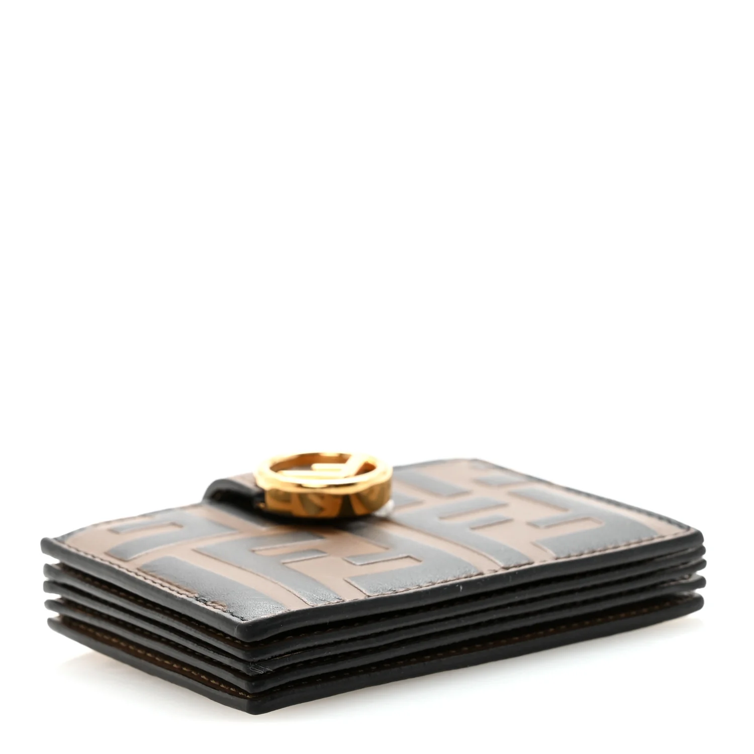 Vitello Liberty F is Fendi Bi-Color FF 1974 Embossed Gusseted Card Holder Maya Black - Image 4
