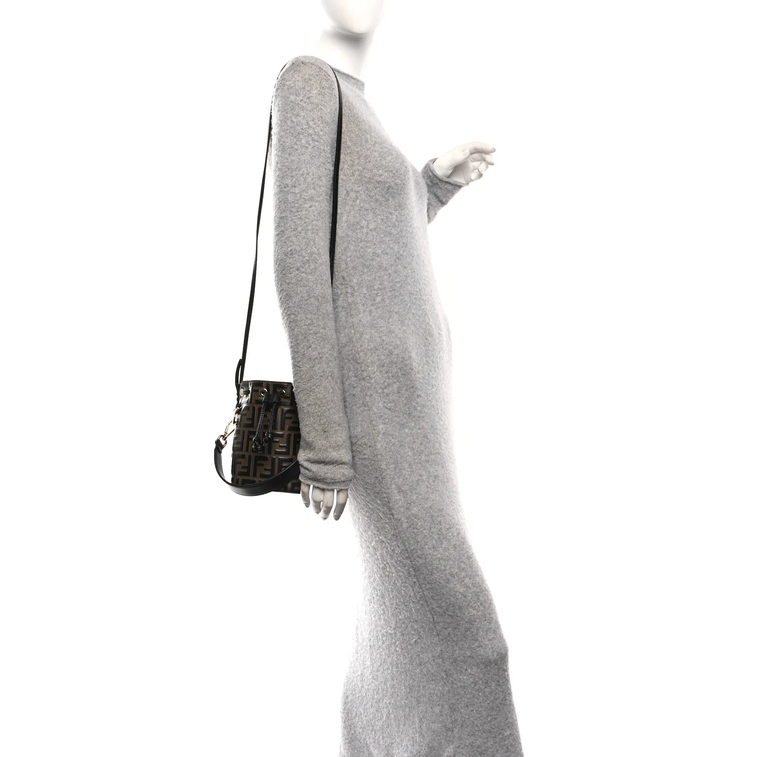 Vitello Liberty F is Fendi Bi-Color FF 1974 Embossed Mini Mon Tresor Bucket Bag Maya Black - Image 2