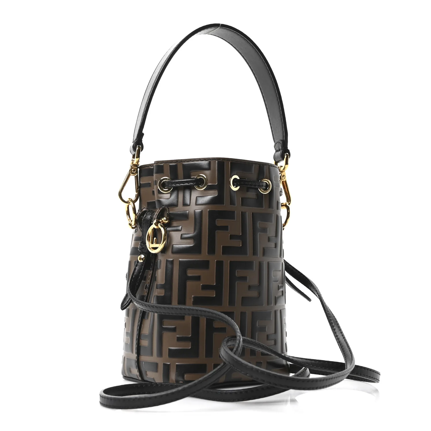 Vitello Liberty F is Fendi Bi-Color FF 1974 Embossed Mini Mon Tresor Bucket Bag Maya Black - Image 3