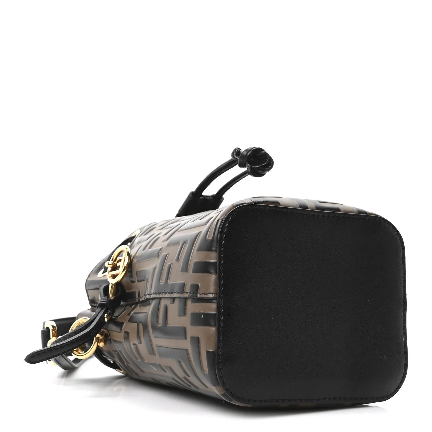 Vitello Liberty F is Fendi Bi-Color FF 1974 Embossed Mini Mon Tresor Bucket Bag Maya Black - Image 4