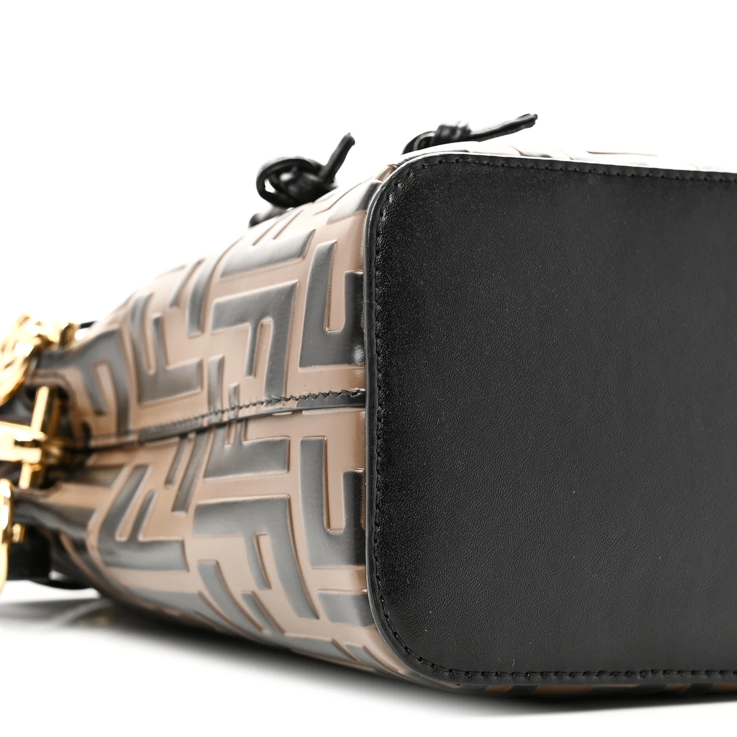 Vitello Liberty F is Fendi Bi-Color FF 1974 Embossed Mini Mon Tresor Bucket Bag Maya Black - Image 10