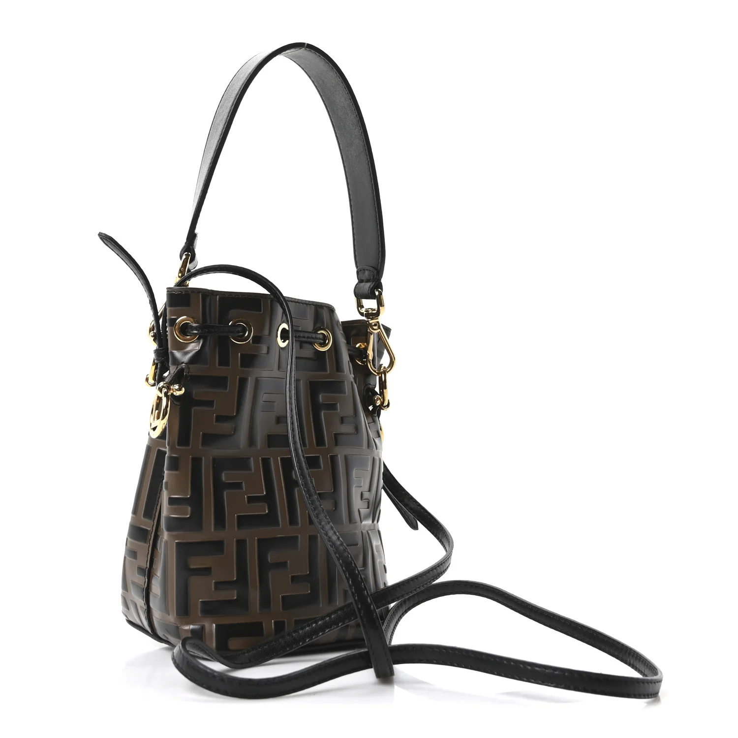 Vitello Liberty F is Fendi Bi-Color FF 1974 Embossed Mini Mon Tresor Bucket Bag Maya Black - Image 3