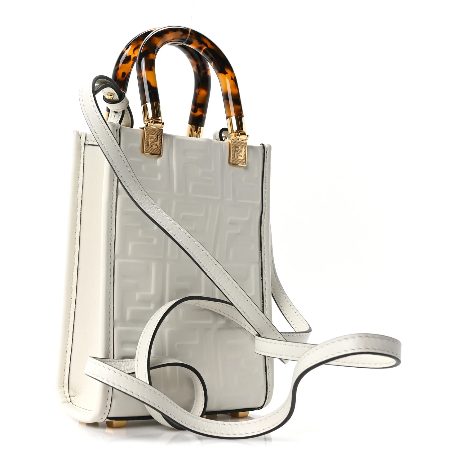 Vitello Plexiglass FF Embossed Mini Fendi Sunshine Shopper Tote White - Image 2