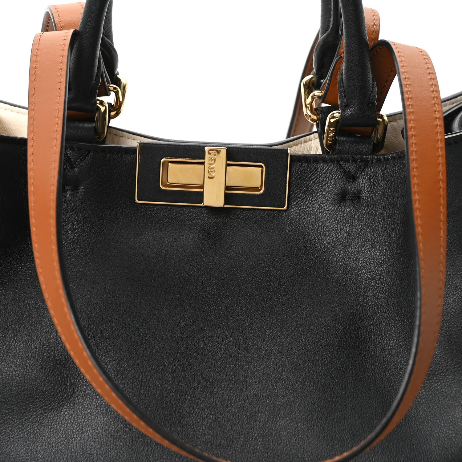 Vitello Seta Century Small Peekaboo X-Tote Black Brandy - Image 8