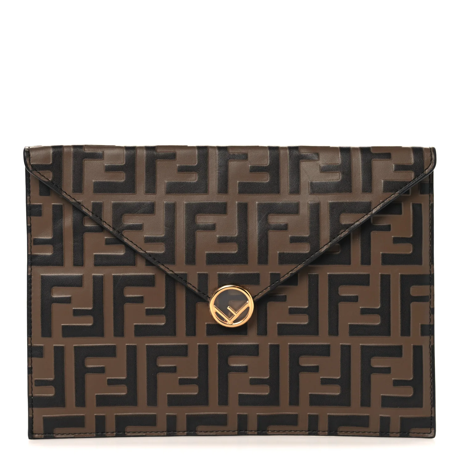 Vitello Soft F is Fendi Bi-Color FF 1974 Embossed Envelope Pouch Maya Black