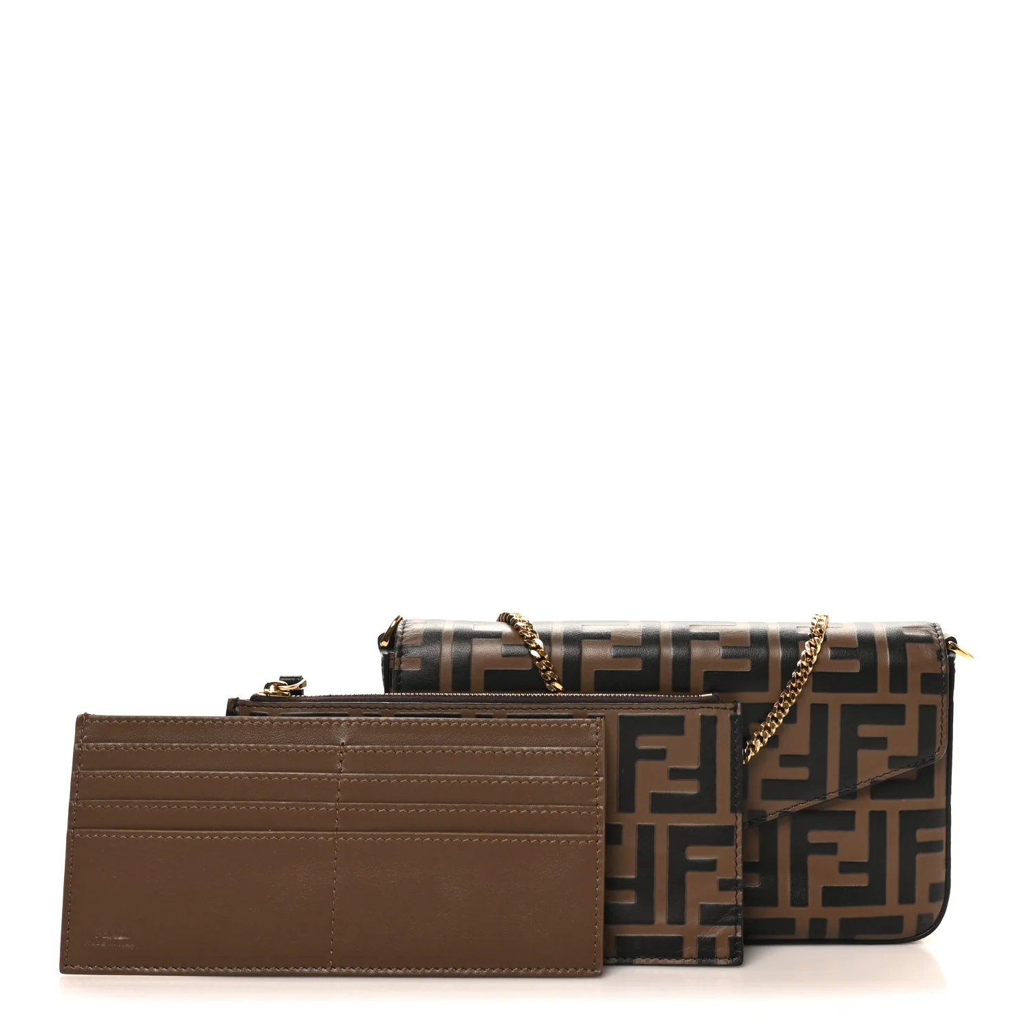 Vitello Soft F is Fendi Bi-Color FF 1974 Embossed Envelope Wallet On Chain with Pouches Maya Black - Image 3