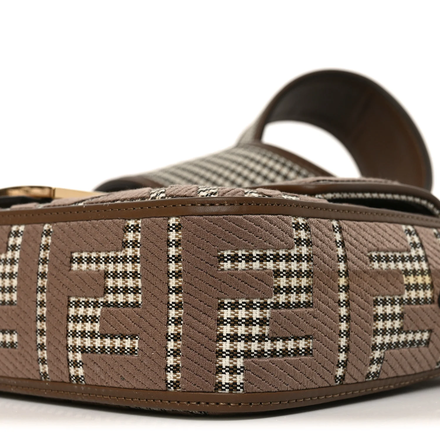 Wool Vitello King Houndstooth FF Embroidered Baguette Beige Moro - Image 10