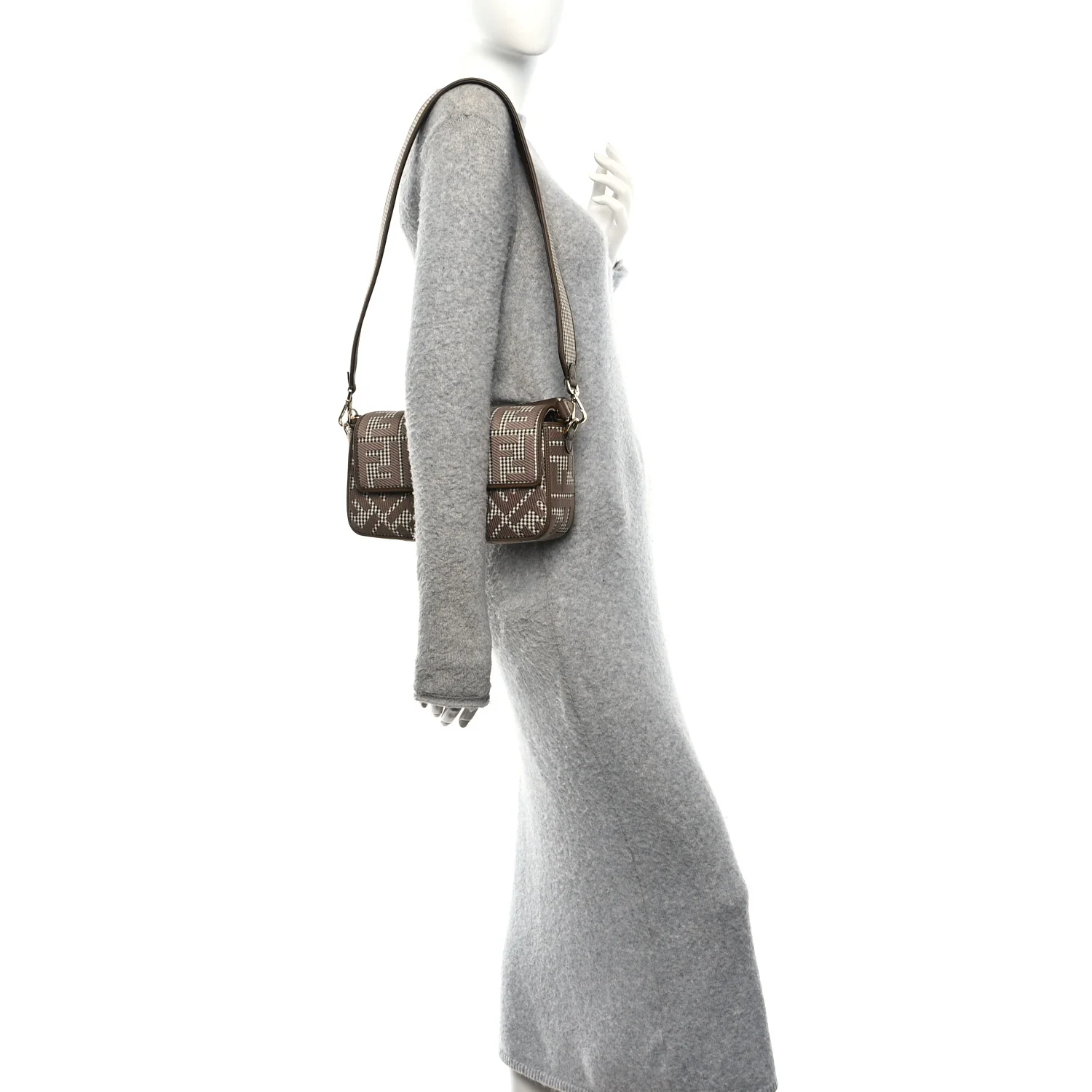 Wool Vitello King Houndstooth FF Embroidered Baguette Beige Moro - Image 2