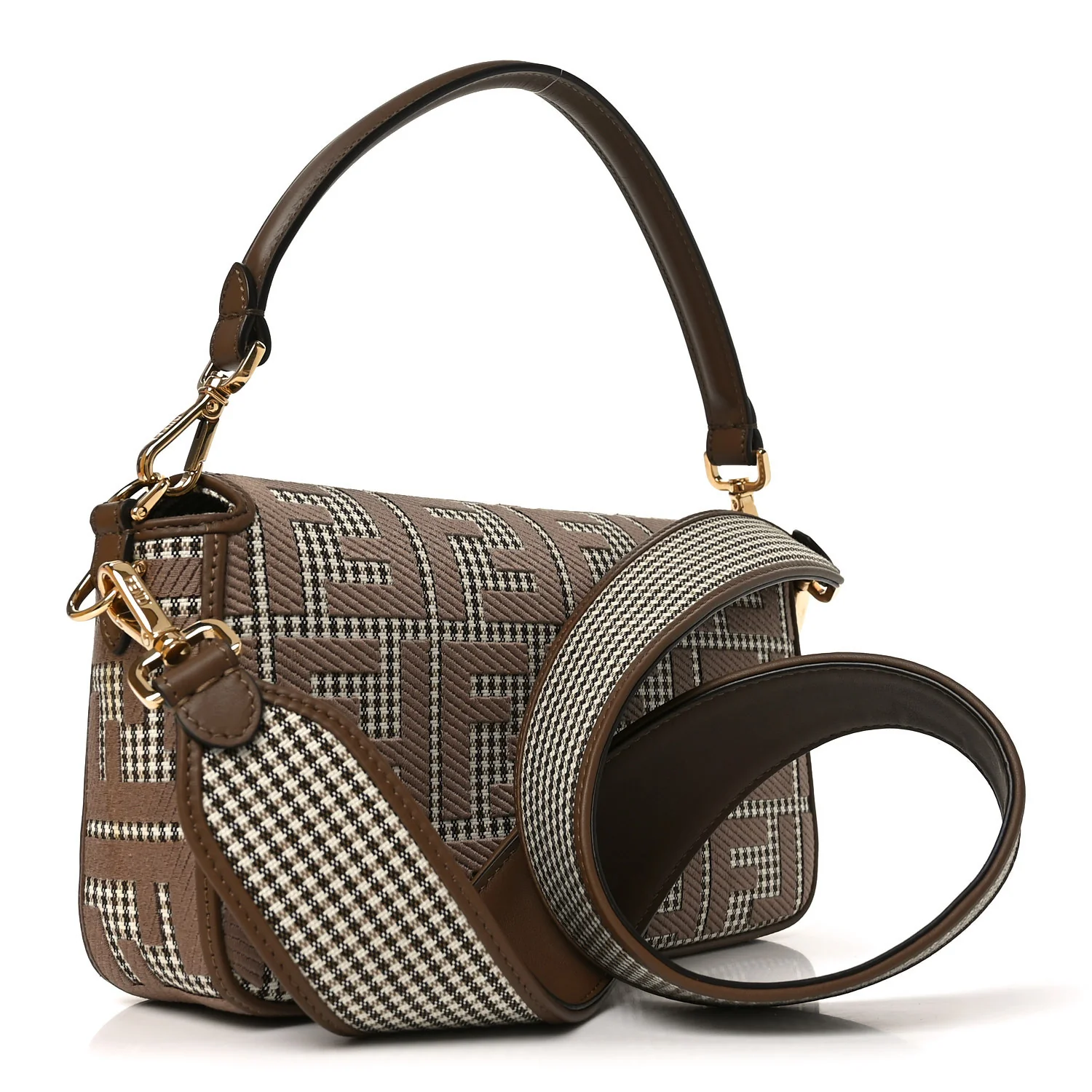 Wool Vitello King Houndstooth FF Embroidered Baguette Beige Moro - Image 3