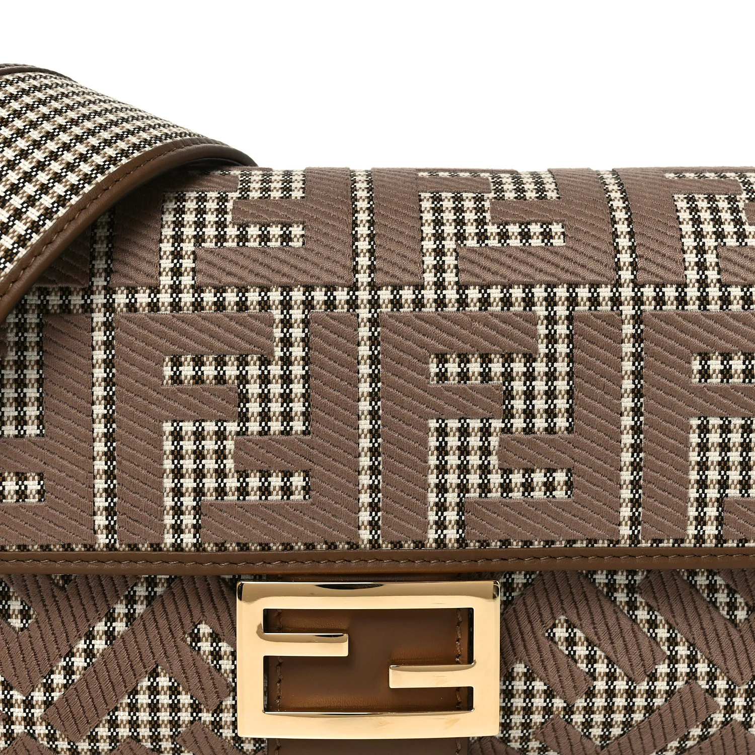 Wool Vitello King Houndstooth FF Embroidered Baguette Beige Moro - Image 8