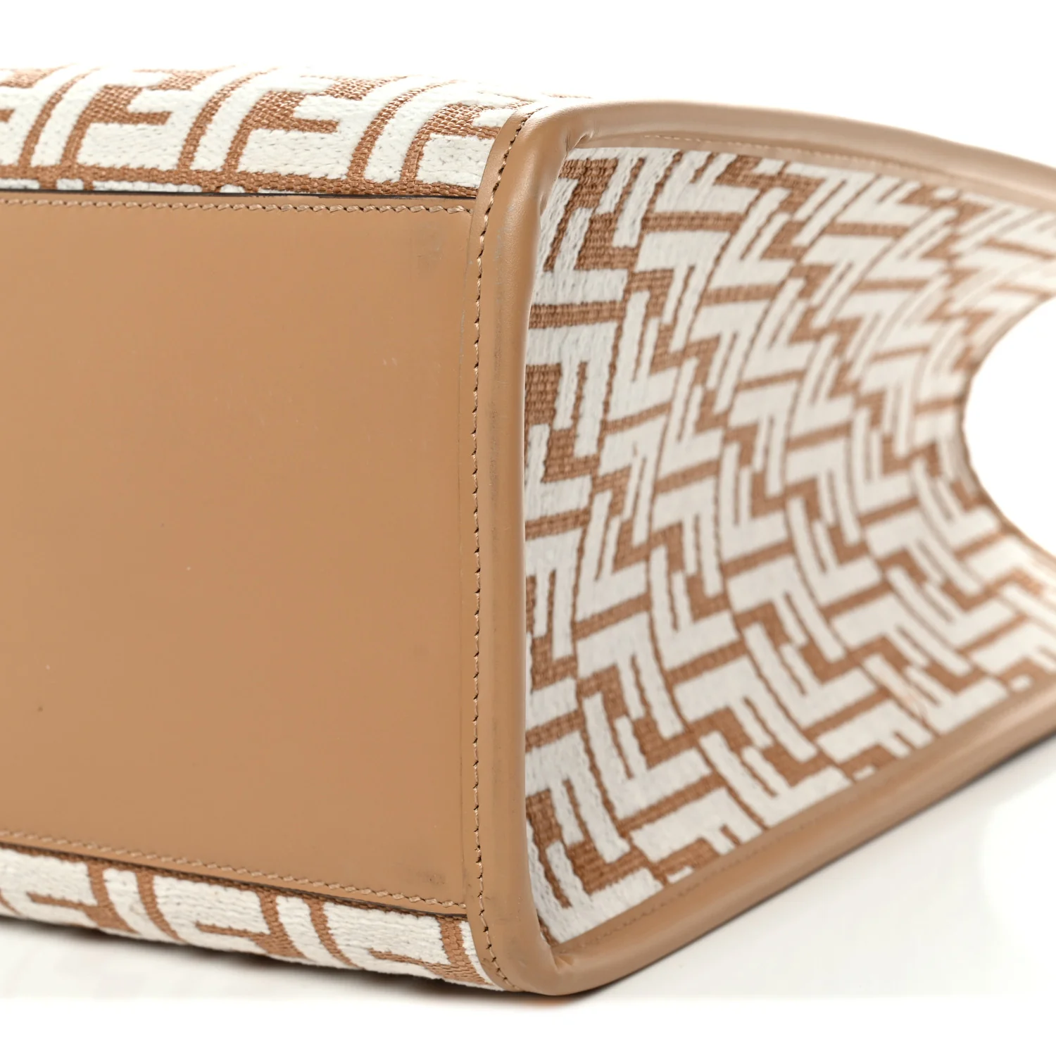 Woven Fabric Calfskin FF Medium Fendi Sunshine Shopper Tote Natural White Dark Honey - Image 10