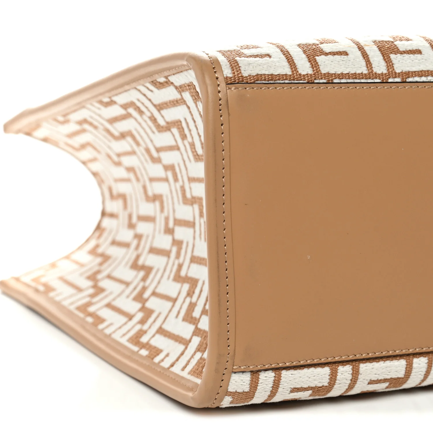 Woven Fabric Calfskin FF Medium Fendi Sunshine Shopper Tote Natural White Dark Honey - Image 9