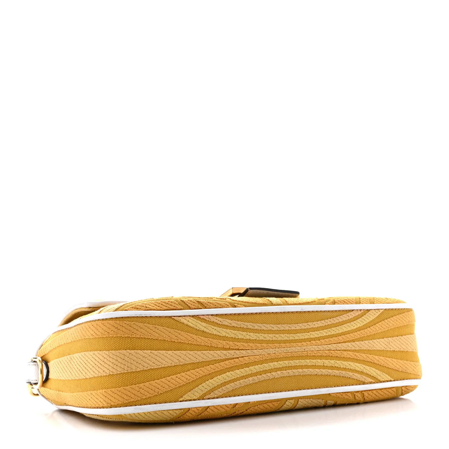 X SARA COLEMAN Canvas Vitello King Seta FF Fish Eye Embroidered Baguette Mostarda White Ice - Image 4