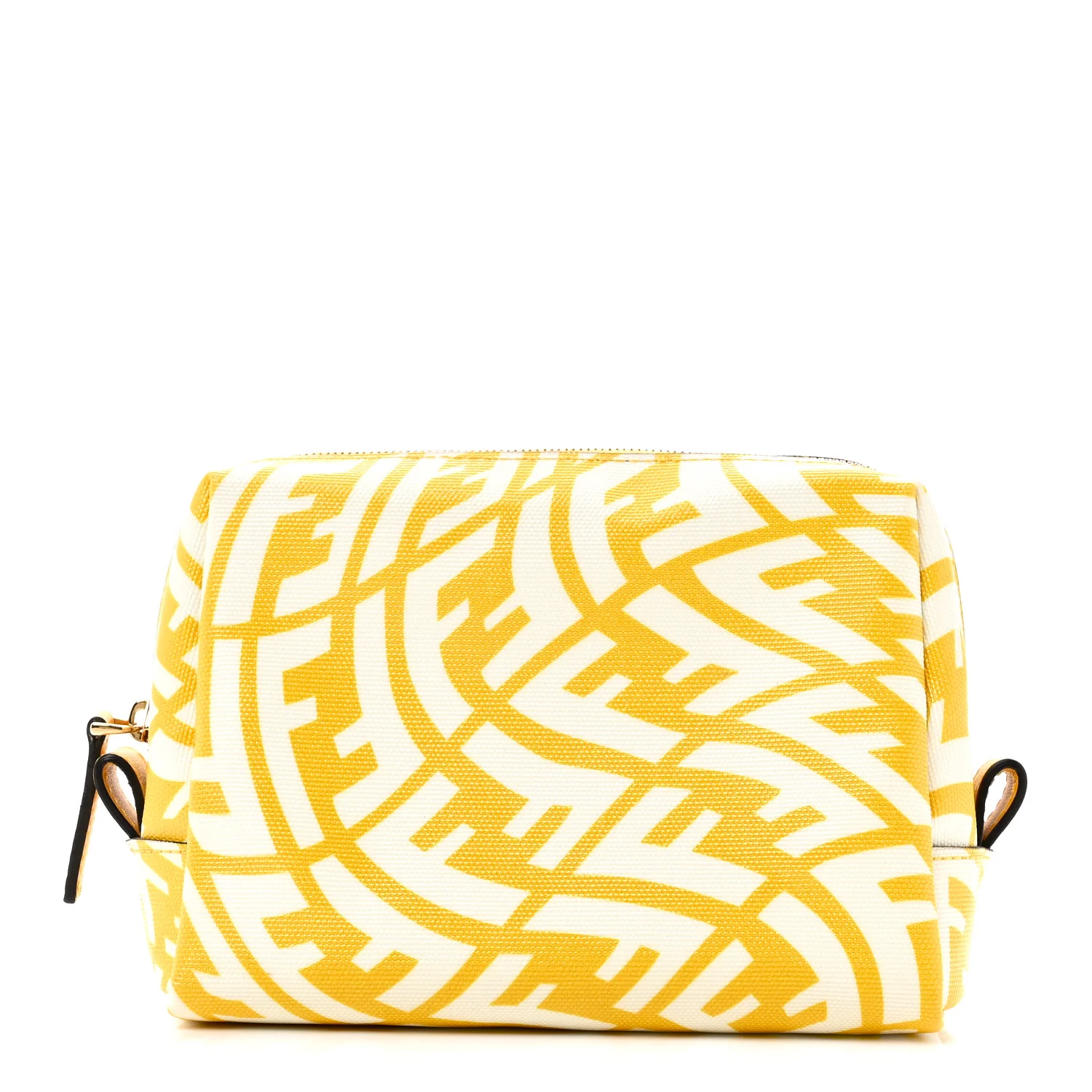X SARAH COLEMAN Glazed Canvas Vitello King FF Vertigo Small Trapezoid Beauty Pouch Mimosa White