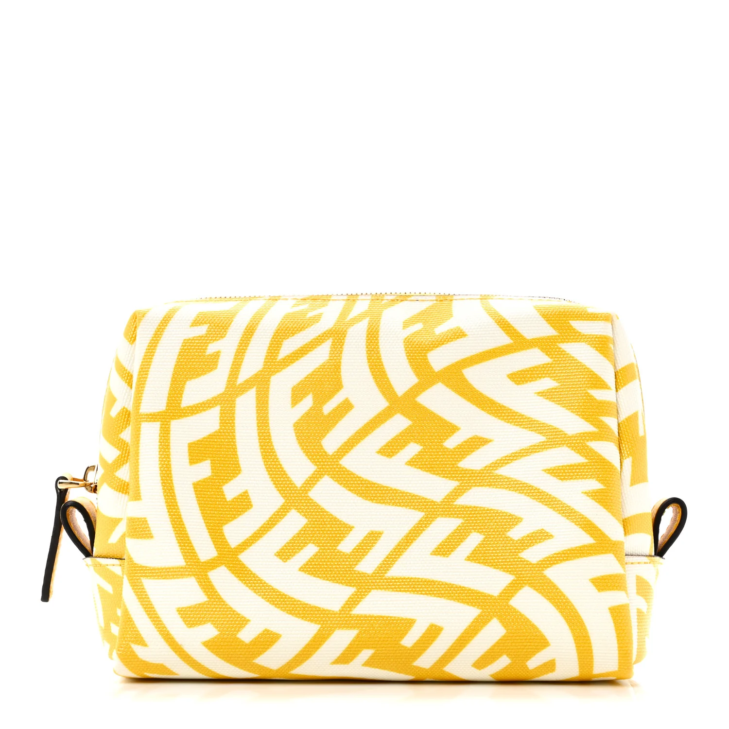 X SARAH COLEMAN Glazed Canvas Vitello King FF Vertigo Small Trapezoid Beauty Pouch Mimosa White - Image 8